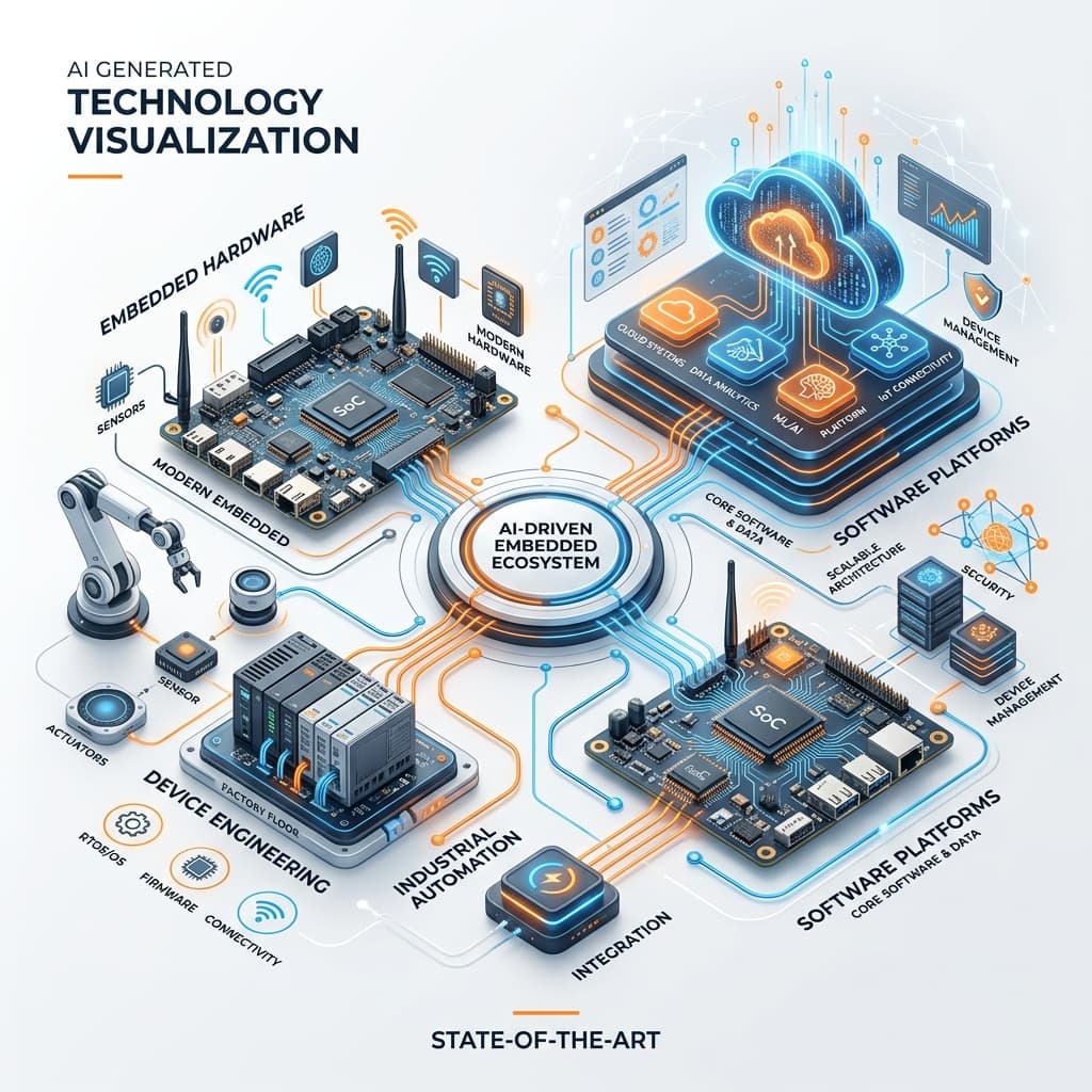 AI generated technology visualization across hardware and software